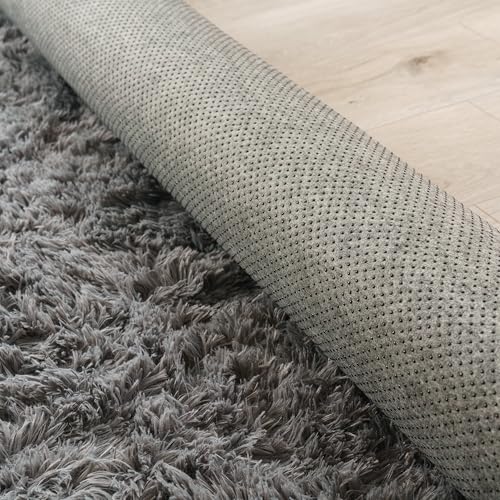 Paco Home Hochflor Teppich Wohnzimmer rutschfest Fellteppich Shaggy Flauschig Weich Modern Kunstfell Fell Imitat Einfarbig, Grösse:140x200 cm, Farbe:Grau