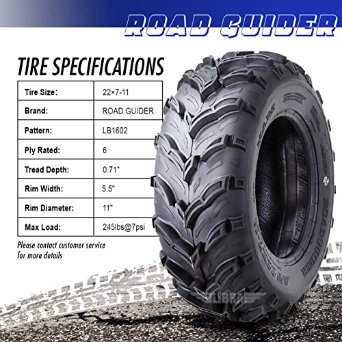 Set 2 Road Guider Atv Mud Tires 22X7-11 22X7X11 6Pr 20Mm Deep Tread For Honda Recon 250 Suzuki Ozark 250 #TOP3