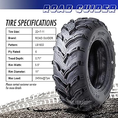 ROADGUIDER Set 2 Road Guider ATV Mud Tires 22x7-11 22X7X11 6PR 20mm deep tread compatible for Honda Recon 250 Suzuki Ozark 250