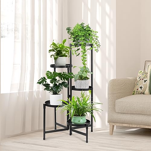 Ouduoplant OUDUOPLANT001 Plant Stand Indoor Outdoor ,5 Tier Foldable Corner Tall Plant Shelf For Multiple Plants, Black Metal Tiered Plant Stand Sturdy And More Balanced, For Garden Patio Lawn Balcony thumb #1