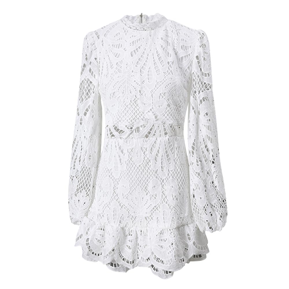 Generico Abito Estivo Elegante da Donna in Pizzo A Maniche Lunghe