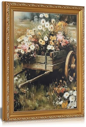 ApexBlume Vintage Wildflower Wooden Cart Framed Wall Art - image 1