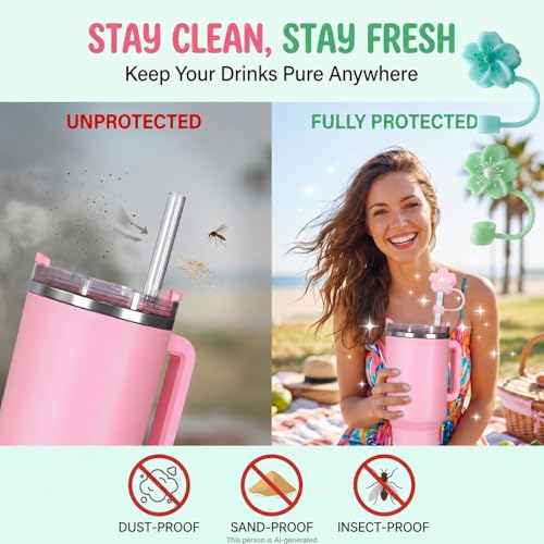 Image of BTYHAOS Straw Covers, Dust Proof Straw Toppers Fit Stanley 30 40oz Tumbler | Reusable Food-Grade Silicone Straw Covers Cap for Most 10mm Reusable Straw