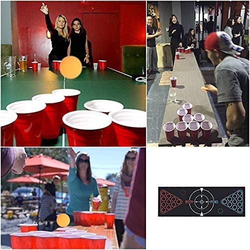 Faburo Beer Pong Tisch Matte Set 180x61cm mit 22 Bechern 6 Bälle, aus Kunststoff