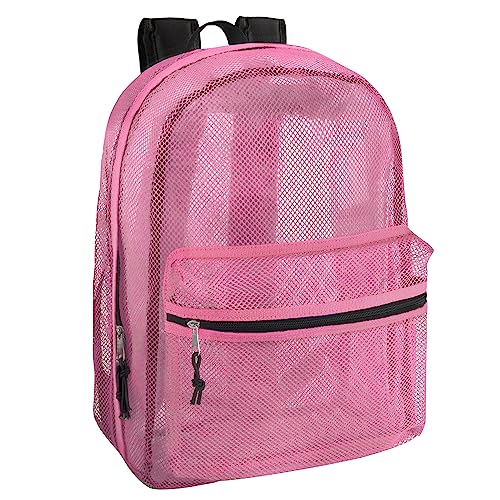 Transparent Mesh Backpacks for School Kids, Beach, Travel - Mesh See Through Backpack with Padded Straps (Pink) Large