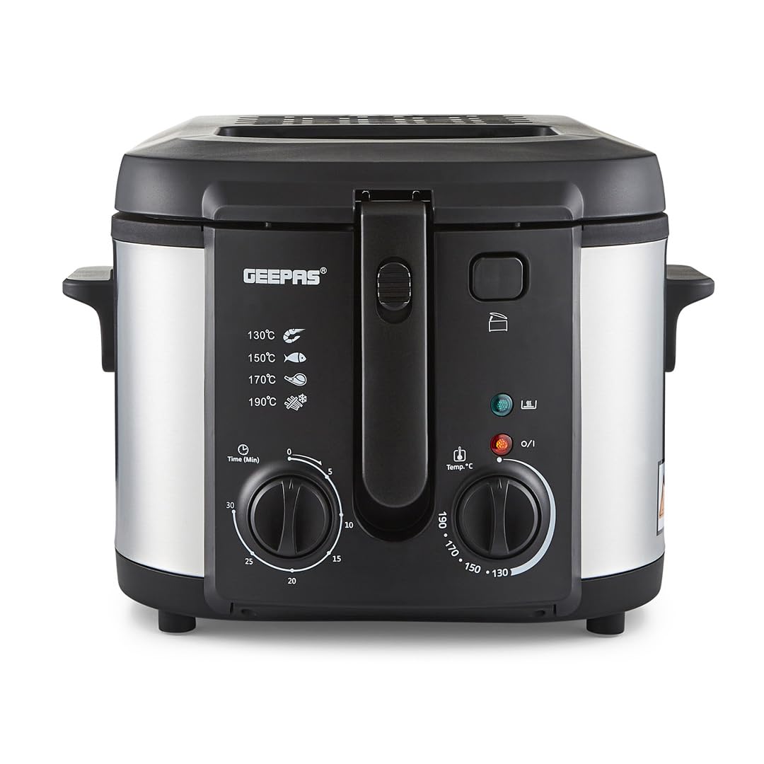 Geepas GDF36014 Deep Fryer, Adjustable Temperature 130-190C with 30 Minute Timer & Indicator Light | Non-Stick Inner Pot | Perfect for French Fries, Chicken Wings
