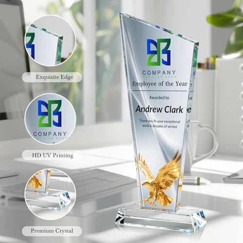 Image of Custom Crystal Trophy Award Personalized Plaque Award with Text Logo Photo Awards Trophies for Employee Recognition Team Graduation Personalized Office Gifts for Boss Coworker Teacher