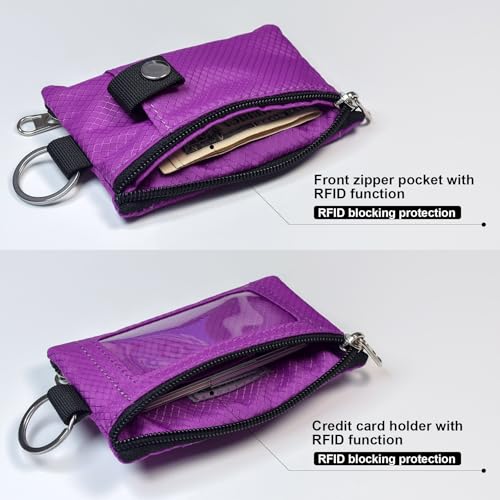 Image of CHENSPRX Minimalist RFID Blocking Small Wallet with ID Window,WaterResistant Zip Id Case Wallet with Lanyard Keychain for Cards,Cash,Travel,Women,Men