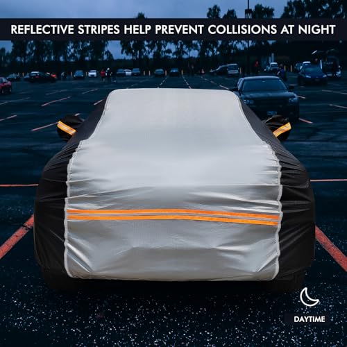 Image of 6 Layers Car Cover Waterproof All Weather Car Cover Waterproof All Weather, Outdoor Full Exterior Cover Rain Sun UV Snowproof Protection with Zipper Cotton for SUV (185-190inch)