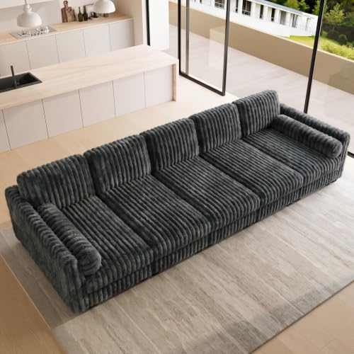 Image of Belffin Oversized Cloud Deep Seat Sectional Sleeper Sofa Bed Corduroy Couch. Grey Couch