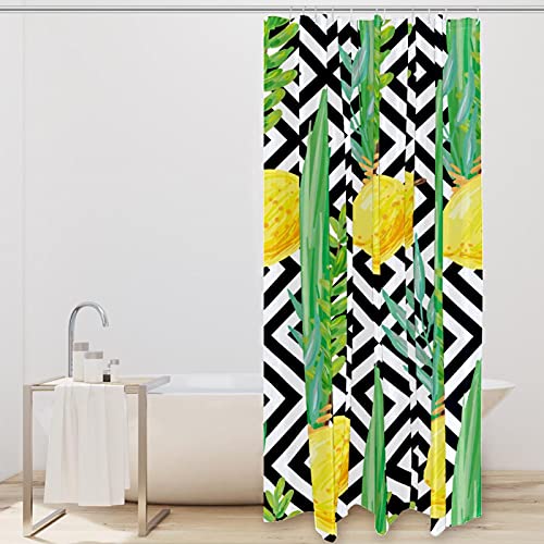 Rideau de douche géométrique jaune et vert imperméable 12 crochets - 3