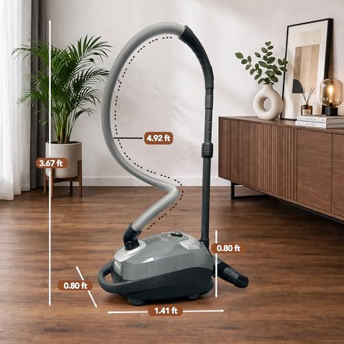 Image of Akitas C11WT Bagged Canister Vacuum Cleaner, Wessel Turbo Brush for Pet Hair (Cat & Dog), HEPA Filtration, 33ft Cleaning Radius, with Retractable Cord and Wide Parquet Brush
