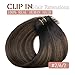 Clip in Hair Extensions Real Human Hair 20 Inch Straight Human Hair Clip in Extensions Balayage Dark Brown to Chestnut Brown Remy Hair Extensions Clip ins for Women 80g/5pcs