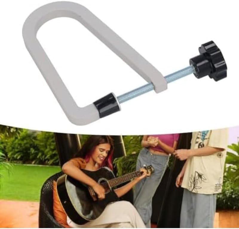 Acoustic Guitar Bridge Clamp Deep Throat C Clamp Cast Steel Luthier Tool Adjustable Pressure Extended Reach Clamp for Guitar Bridge Repair Building Maintenance Use