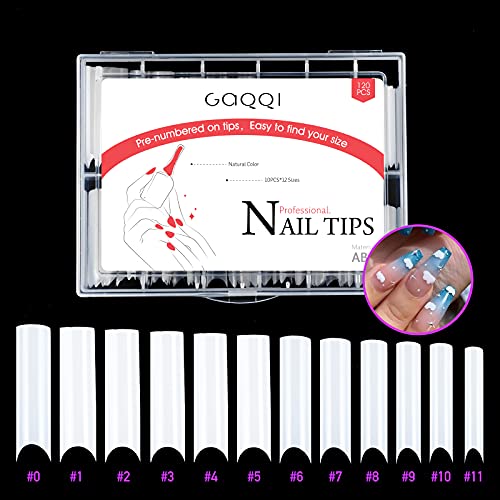 GAQQI Extra Long C Curve Nail Tips- 12 sizes 120pcs XXL C Curve Half Cover Acrylic Fake Nails French Square Artificial nail Tip Manicure for Acrylic Nail/Dip Powder Nails with Box (NATURAL 120PCS)