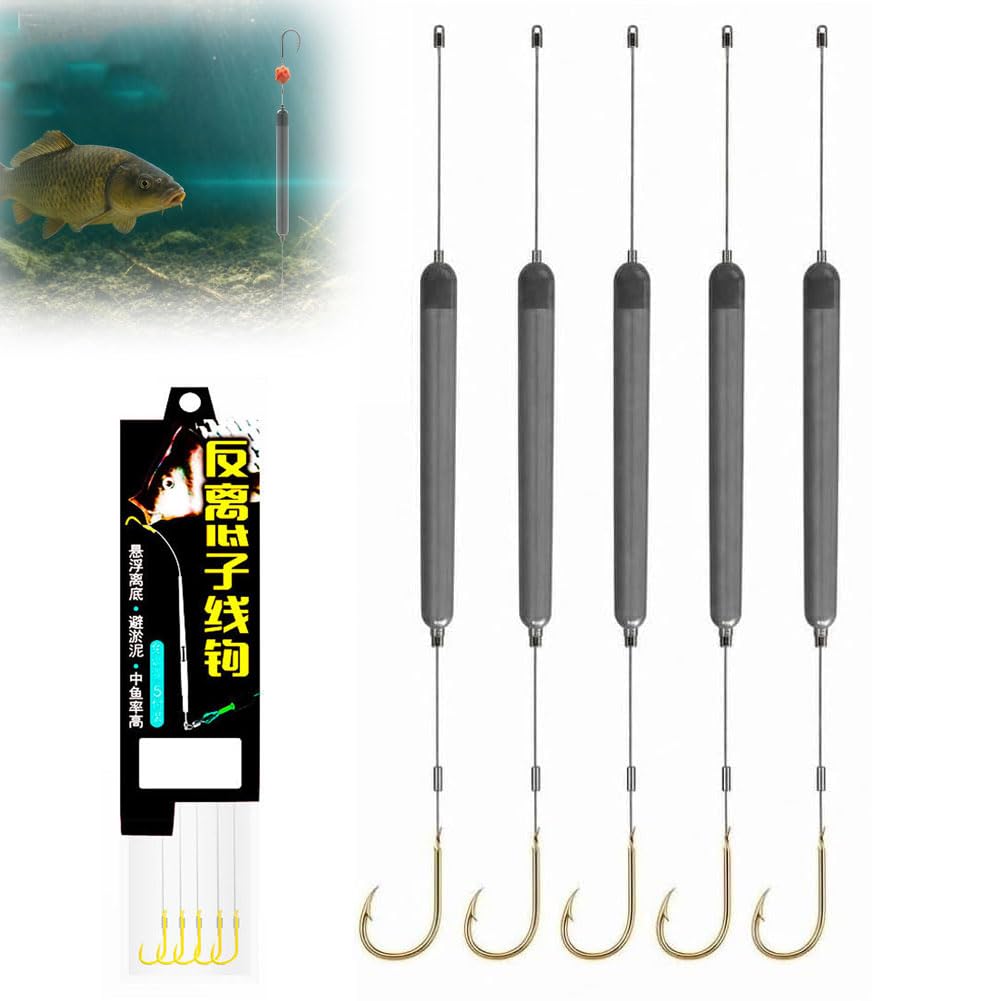 5PCS Pre Tied Off Bottom Fishing Rig Anti Snag Floating Hook Leaders,Pre-Tied Catfish Rig Catfishing Tackle Kit,Catfish and Carp Fishing Rig,Ready to Use Carp Tackle for Freshwater Saltwater，B：#2