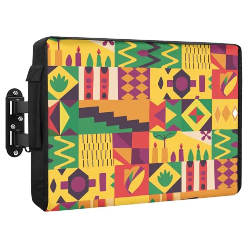 Black History Month Outdoor TV Cover Waterproof Weatherproof TV Covers for 30 to 32 Inch African Tribal Kwanzaa Juneteenth Traditional Ethnic Outside Flat Screen TV Protector 30"W x 19"H x 4.5"D
