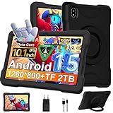 Android 15 Tablette 10 Pouces avec 30Go RAM+TF 2To,Octa Core/GMS,Gemini AI/Widevine L1,WiFi 6/Bluetooth 5.0,5MP+8MP/FHD IPS,Contrôle Parental Tablette Éducative avec EVA Cas+360° Rotatif Support Noir