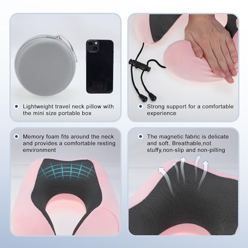Almohada para viaje de espuma viscoelástica ajustable rosa miniatura 3