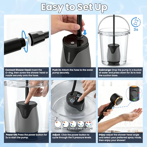 Ducha portátil para camping dessports, bomba recargable de 6000mAh para exteriores miniatura 6