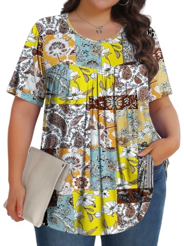 Image of Tencede Womens Plus Size Tops Tunic Short Sleeve Crew Neck Shirts Casual Soft Blouse 1X-5X