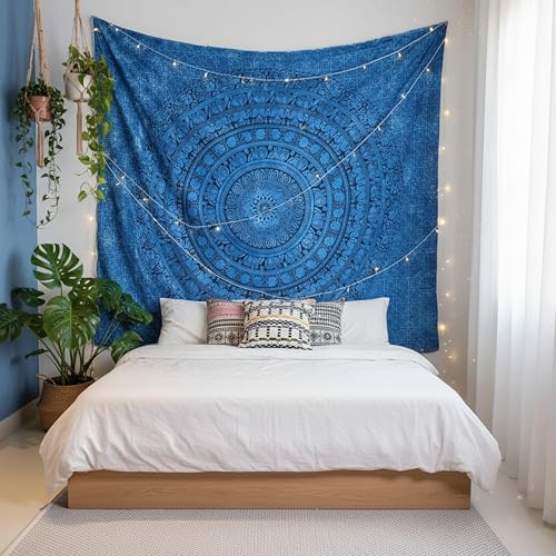 Image of Craft Trade 54x84 Inches Blue Cotton Mandala Ombre Wall Hanging Tapestry