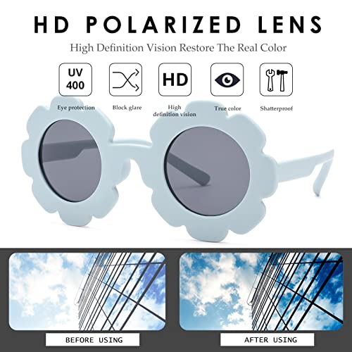 Nulooq Cute Flower Polarized Sunglasses For Kids Girls & Boys, Baby Toddler Infant Round Sunglasses Uv400 Protection Age 1-5 (Blue Frame/Gray Lens) #TOP4