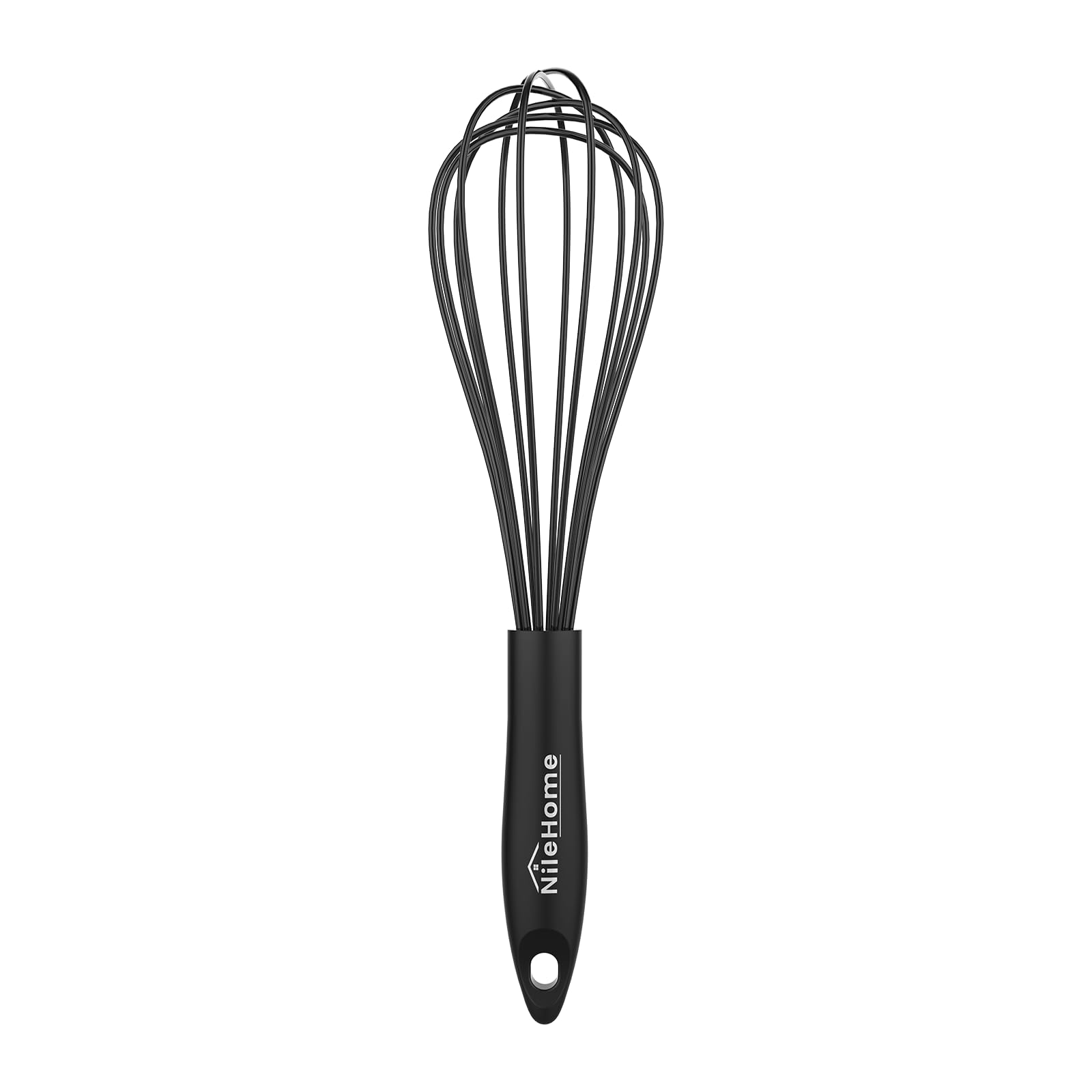 NileHome Silicone Whisk 10" Kitchen Whisk Kitchen Wisk Wire Whisks for Cooking, Whisking, Blending, Beating, Stirring-Black