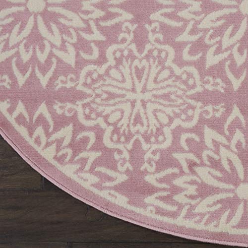 Nourison Jubilant Floral Ivory/Pink 5'3" X Round Area -Rug, Easy -Cleaning, Non Shedding, Bed Room, Living Room, Dining Room, Kitchen (5 Round) #TOP4
