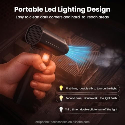 Image of X8 Turbo Jet Air Blower, 100,000 RPM High-Speed Brushless Motor Electric Air Duster, 5-Speed Cordless Mini Blower with LED Light & Digital Display for Car, PC Cleaning, Camping & Outdoor Use
