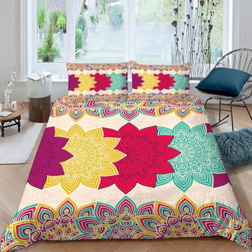 Housse de Couette Boho 3D Rétro en Microfibre Douce avec Fermeture Éclair - 3