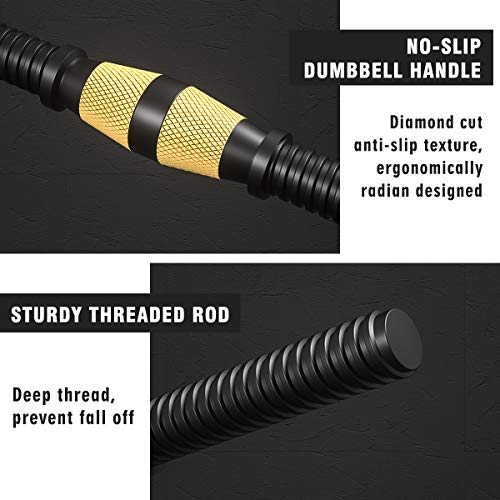 ER KANG Adjustable Fitness Dumbbells Set, 88lbs Free Weights Dumbbells with 19.7 Connecting Rod Used As Barbell for Home Gym, Workout, Whole Body Training, 2 Pieces/Set, Ship from The US - Thumbnail 4