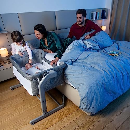 Chicco Next2Me Magic Evo, Culla Neonato Fianco Letto, Con Modalità Dondolo, Spondina Apribile, 11 Livelli Di Altezza, Altezza Regolabile, 4 Ruote, Materasso E Borsa Da Viaggio Inclusi, Grigio Chiaro - 2