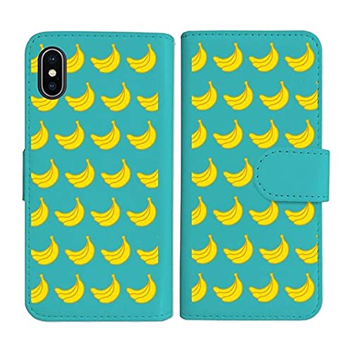 sslink iPhone17 Pro Max アイフォン17プロマックス 対応 手帳型 ブルー ケース バナナ フルーツ ダイアリータイプ 横開き カード収納 フリップ カバー