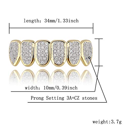 JINAO Gold Bottom Diamond Grills for Your Teeth 18k Gold Plated All Iced Out Luxury Cubic Zirconia Mouth Grillz for Men Women with Extra Molding Bars Included (bottom grillz) - Thumbnail 2