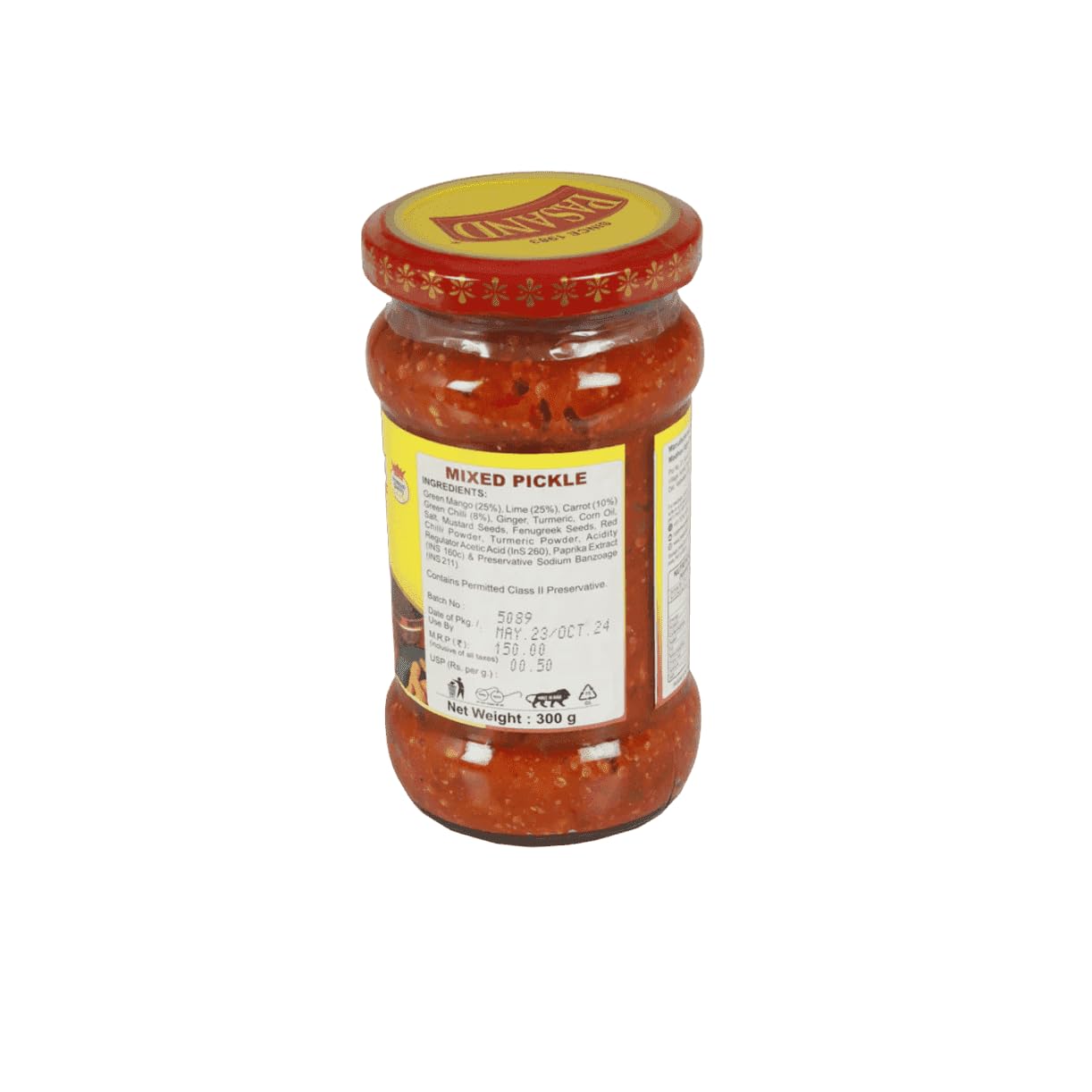 PASAND Mixed Pickle 300g | Hot & Spicy Mixed Vegetable Achar | Raw Mango, Lemon, Carrot, Green Chilli & Ginger Pickle | Traditional Homemade Style Indian Pickle | Glass jar 4