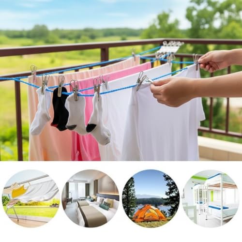 Image of Hanging Rope with 8 Clips for Clothes Drying | Polyethylene Quality, 5m Lenght of 1 Set