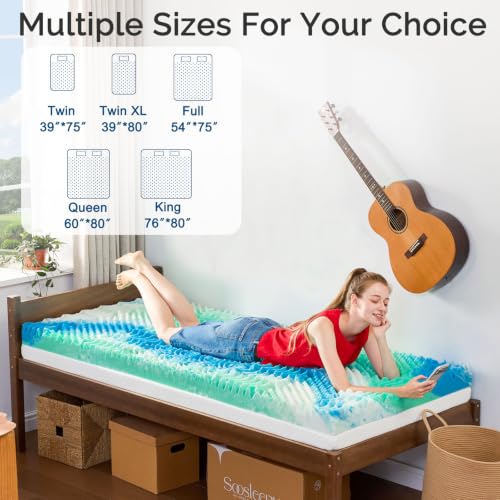 Image of SOOSLEEPY 2 Inch 7-Zone Twin Memory Foam Mattress Topper Egg Crate Cooling Gel Infused Mattress Pad Bed Topper for Pressure Relief and Back Pain Soft & Breathable, CertiPUR-US Certified