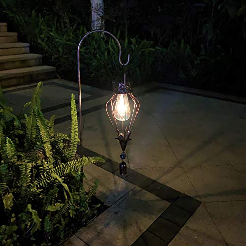 Hanging Solar Lantern Lights Outdoor Decorative for Garden Yard Patio Porch. Garden Decor Solar Powered, with Wind Chime & Filament Bulb