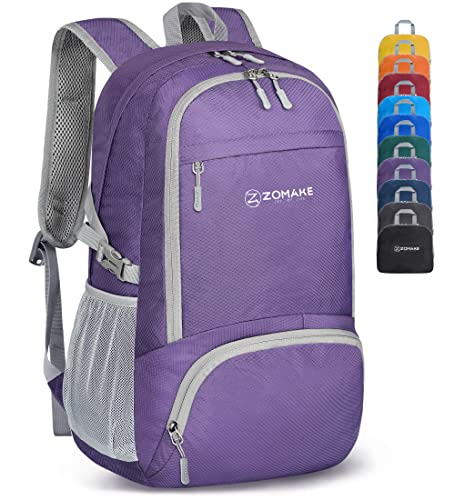 ZOMAKE Leicht Faltbarer Rucksack Packbare Backpacks 30L,Kleiner Faltbar Wanderrucksack Wasserdicht für Damen Herren Outdoor Wandern(Violett)