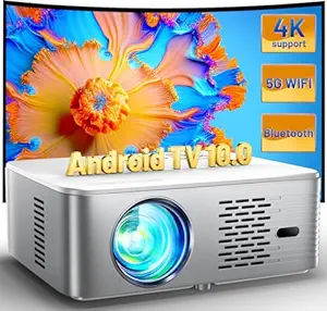 CIBEST WiFi & Bluetooth Projector - 4K Compatible with Android TV 10 Native 1080P Fully Sealed Optical Motor for Home Portable Movie Outdoor Projector with Netflix/Prime
