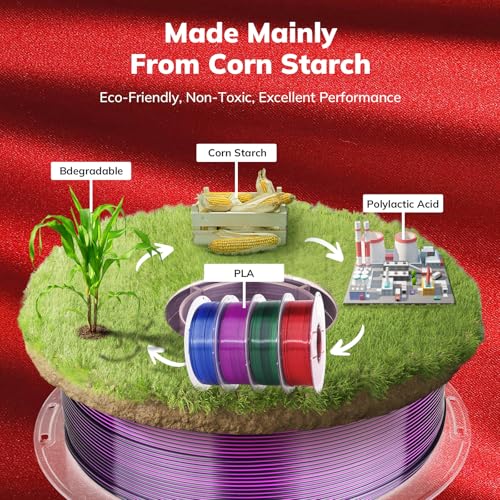 Image of AMOLEN Silk PLA 3D Printer Filament 4KG Bundle, Shiny Dual Color PLA Filament 1.75mm Pack, Multicolor Change PLA 3D Printing Filament for Most FDM 3D Printer, Black Series