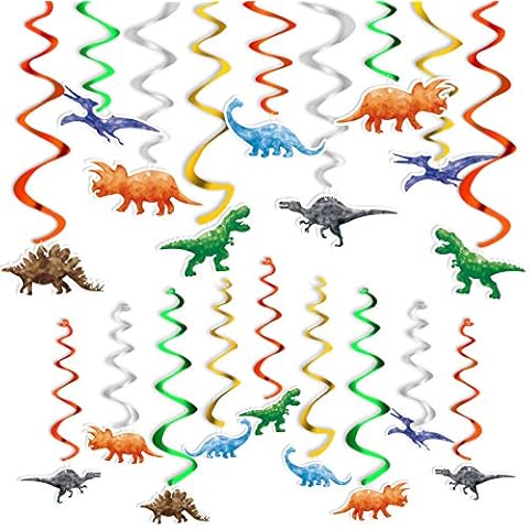 WERNNSAI Watercolour Dinosaur Hanging Swirl - 24PCS Dinosaur Party Decorations for Boys Kids Dino Theme Birthday Party Supplies Jurassic World Hanging Spiral Garlands Ceiling Decor Cover