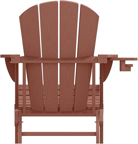 Miniatura 9 de Silla Adirondack plegable con portavasos, sillas de plástico HDPE para exteriores, resistente a la intemperie, aspecto de madera real para patio,