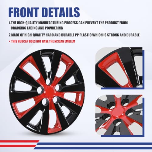 Image of Winjet 16 inch Set of 4 Steel Wheel Hubcaps for 2013-2019 Sentra & 2011-2017 Nissan Leaf Wheel Rims Cover,Snap On Installation PP Material (Black Lacquer & Red Lacquer)