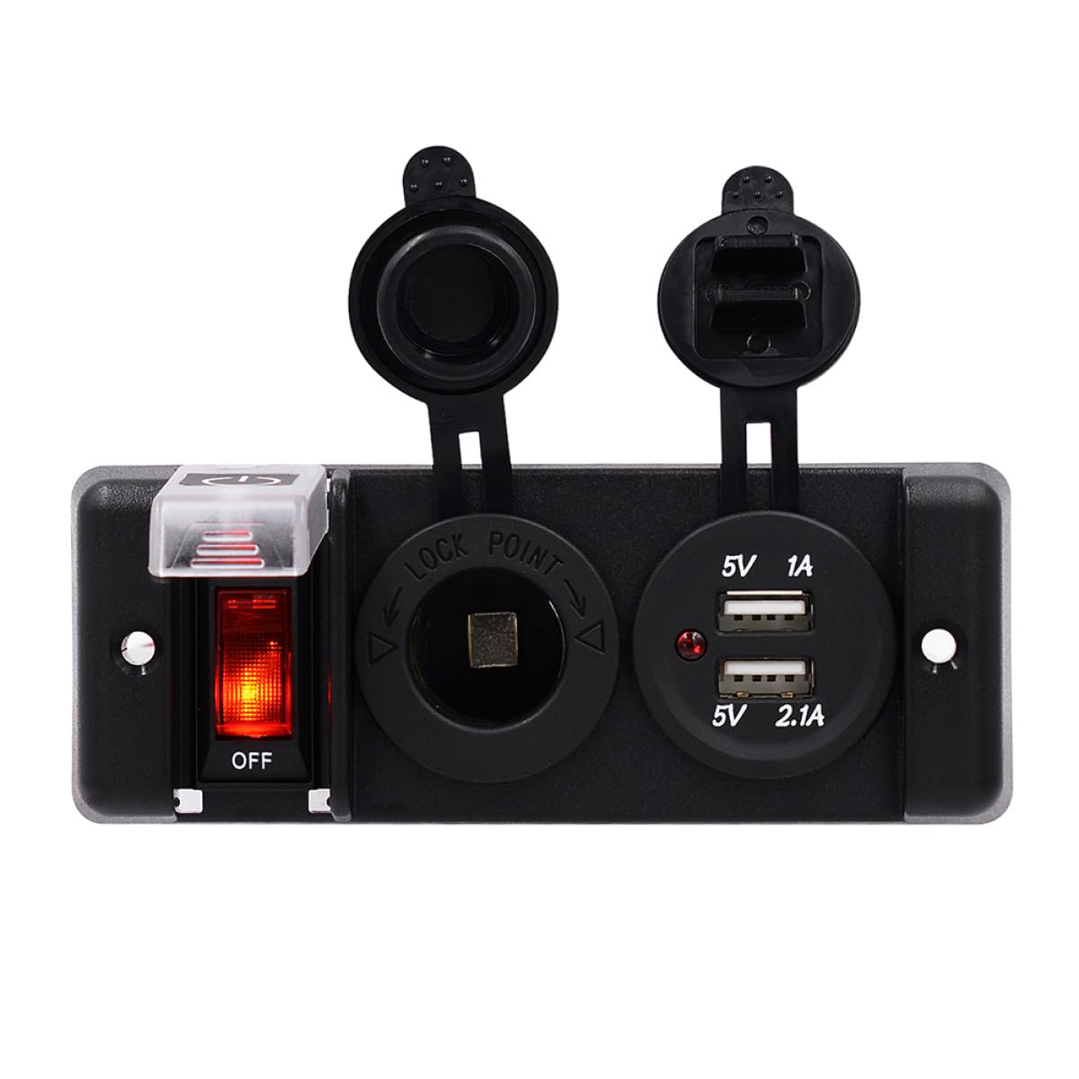 Pannello Caricatore Presa Accendisigari Dual USB 12-24v Nero | Abs, Alimentazione per Telefono e Tablet, per Auto, Barca e Yacht, Alta per Uso Nautico