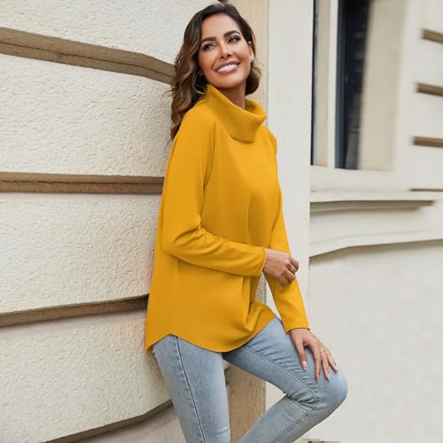 Women's Turtleneck Knit Pullover Long Sleeve Casual Oversized Curved Hemline Sweater Tops3