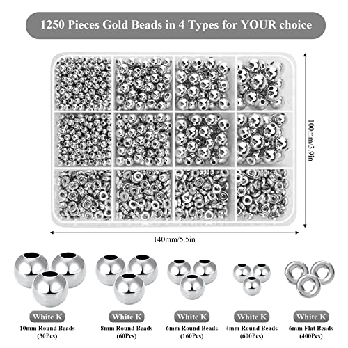 1250 Pcs Beads for Jewelry Making Smooth Flat and Round Spacer Bead with Storage Box - Image 2