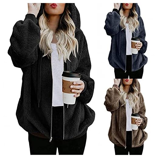 Plyschjacka dam med huva kvinnor enfärgad luddig fleece jackor dragkedja vinterjacka med fickor huvjacka dam fodrad teddy fleecejacka flickor parkas damer övergångsjacka kofta, kaki, 3XL