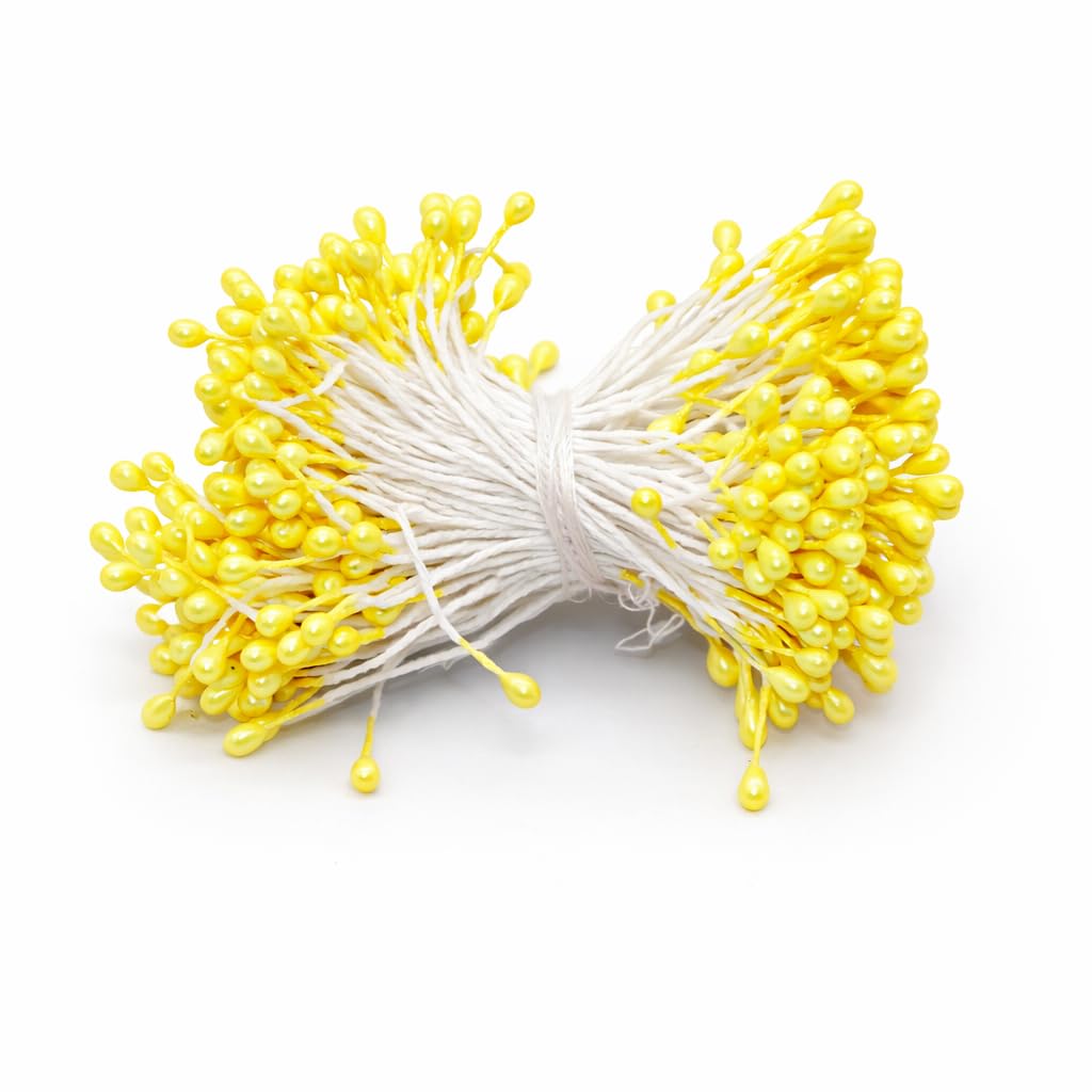 AKORD 170 Pearlized Double-Ended Floral Stamens – 3mm Artificial Flower Centres for DIY Crafts, Cake Decorating & Millinery – Bright Yellow